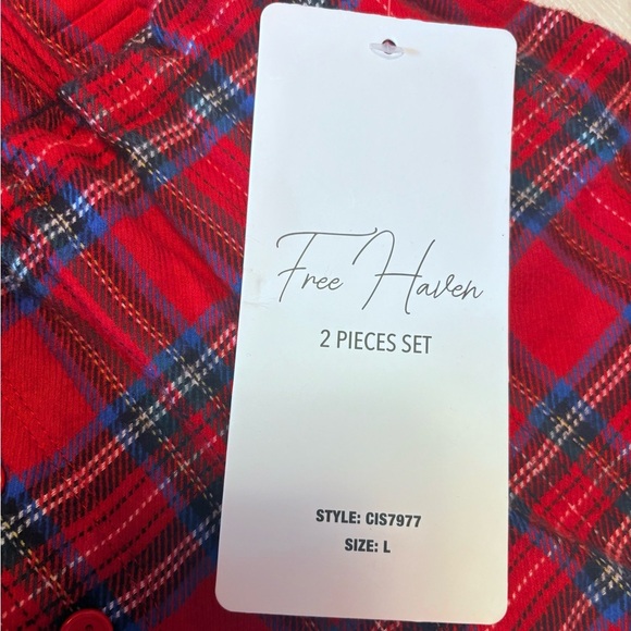 Free w/ Purchase 2 Piece by Free Haven Pajamas Henley & Shorts Plaid Flannel Red - Picture 9 of 15